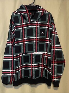 NIKE Jordan Essentials Holiday Plaid Fleece Pullover Hoodie Men's 3XL